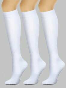 3 Pairs Unisex Compression Knee-High Elastic White Socks For Running, Fitness, Cycling, Basketball, Football, Ice Hockey, Bicycle Riding, Fall - Multicolor - View 32