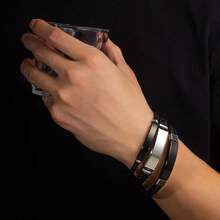 1 pieza Pulsera minimalista de acero inoxidable y trenzado para hombre