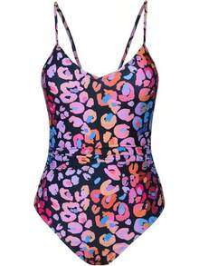 Women's Swimsuits Bathing Suits Cutout Tummy Control Adjustable Straps O Ring 2025 - Pink Leopard - View 5