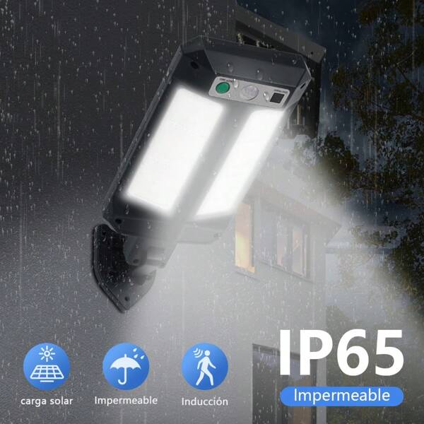 Luminarias solares al aire libre, luces nocturnas, sensor de movimiento, faros de pared para calles y jardines al aire libre, con mando a distancia, 3 modos, función a prueba de agua, adecuados para estacionamientos, jardines, terrazas, canchas de baloncesto, campos de deporte y patios.