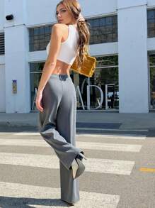 Women's Fashion Casual, Elegant Design Line Splice Straight Leg Suit Pants