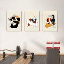 1 peça de pôsteres de arte minimalistas modernos de personagens de desenho animado de ioga, pinturas em tela de esportes e fitness, estúdio de dança de pilates, pinturas de decoração de parede em salas de estar, quartos, salas de jantar, molduras opcionais, pôsteres modernos, artes de parede, pinturas em tela e molduras reutilizáveis - Multicolorido - Ver 4