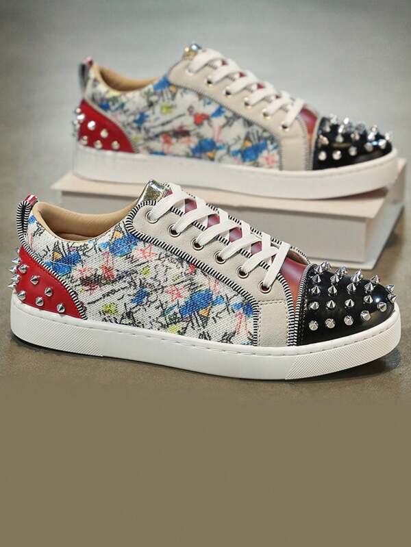 Riveted Rhinestone Embellished Casual Lace-Up Low-Top Sneakers, Sparkling Details For Stylish Outfit