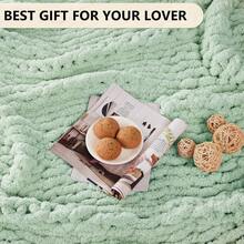 Chunky Knit Blanket - Soft Chenille Yarn Throws 40x50: Handmade Thick Cable Crochet Blanket - Large Chunky Yarn Rope Knot Throw For Couch, Sofa, Bed Home Decor - 乳綠色 - 查看 6