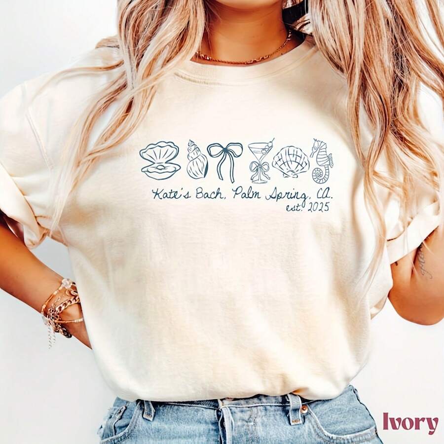 Personalized Seass And Wedding Bells Bachelorette Shirt Coastal Bridal Shower Beach Bach Party Last ToasGirls Weekend Beach Bach - trắng - Xem 1