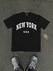 Women's Round Neck Letter Print Loose Fit Short Sleeve Outdoor T-Shirt