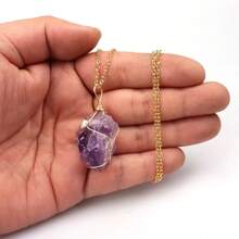 1 pieza Collar con colgante de piedra natural cruda de alta calidad de amatista, citrino, cuarzo rosa. Colgante irregular de cuarzo envuelto en alambre. Collar con energía sanadora para mujer. Regalo de Acción de Gracias