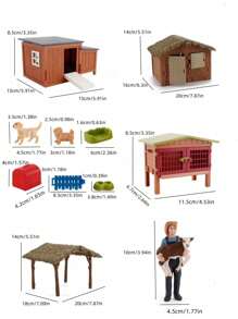 仿真家禽动物模型套装农场茅草屋动物角色趣味场景摆件适合客厅动手思考儿童玩耍