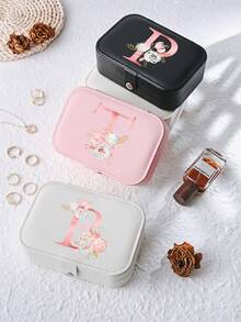 1 件 A-Z 花卉首饰盒、粉色渐变首字母多功能珠宝展示盒、迷你首饰盒、女士生日礼物、女友、朋友礼物、圣诞节、万圣节、生日、结婚礼物、时尚旅行首饰盒、个性化礼物 - 女士旅行首饰盒、少女圣诞礼物、A-Z 首字母旅行首饰盒