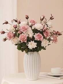 Retro Style Autumn Color Single Branch 3 Head Autumn Corner Rose Wedding Floral Arrangement Background Home Decoration Flower Arrangement Fake Flower Simulation Rose