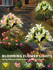 7-Bloom Solar Powered Lily Flower Garden Lights, Waterproof LED Lights, Solar Powered, Suitable For Yard Path Decor, Mother's Day Garden Gift, Party Decoration - Multicolor - View 3
