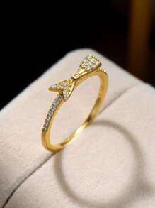 1Pc Exquisite S925 Silver White Cubic Zirconia Bowknot Ring For Women Daily Decor,Perfect Gifts For Birthday,Women Fine Jewelry