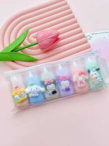 Sanrio Set di 6 pezzi o 1 pezzo [colore casuale] di nastro correttore Sanrio 3D con simpatici cartoni animati, 6 metri di lunghezza, confezione mista Morandi, packaging portatile come regalo, scrittura scorrevole, molto adatto per studenti, personale di ufficio e scuole, piccolo, carino ed elegante regalo per il rientro a scuola