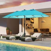 Lifezeal 15Ft Patio Double-Sided Solar LED Market Umbrella Crank 36 Lights Base - 綠松石 - 查看 5