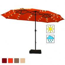 Lifezeal 15Ft Patio Double-Sided Solar LED Market Umbrella Crank 36 Lights Base - Orange - View 9