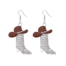1 Pair Western Cowboy Style Rhinestone Boots Shaped Earrings, Multi-Color