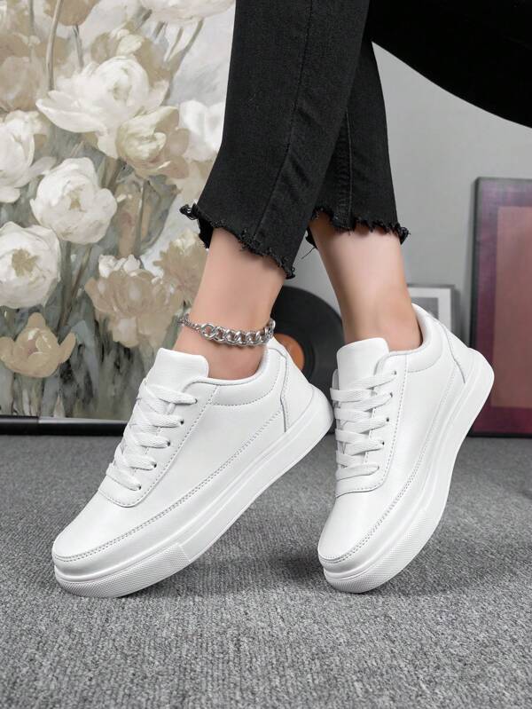Chaussures plates de style minimaliste à lacets blanc devant pour femmes, confortables et . Baskets légères de loisirs de style dégradé, pour une utilisation extérieure