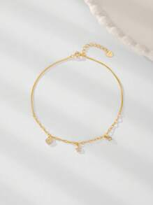 1 Stück 925 Sterling Silber süßer Stern Herz Dekor Fußkette, modisches Geburtstagsgeschenk & Alltagsträgerei