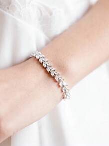 1 Peça Pulseira de Moda com Design Geométrico Incrustado de Zircônia com Formato de Oliva, Ajustável, Adequado para Mulheres, Uso Diário