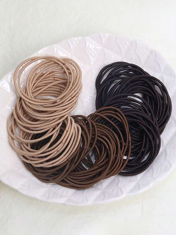 100pcs All-Match Minimalist High Elasticity Hair Ties, Fashionable Versatile Solid Color Hair Bands Suitable For Daily Outings, Leisure, Party, Commuting, Vacation, Ponytail, Bun, Face Washing, Bathing, Makeup, Clothing Matching Ponytail Holders Hair Elastics Hair Rubber Bands Scrunchies Hair Rope