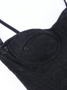 Lace Corset Bodice For Women, Black Lace Mesh Shaping Camisole With Adjustable Spaghetti Straps, Overbust Boned Bustier, Side Zipper