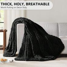 Chunky Knit Blanket - Soft Chenille Yarn Throws 40x50: Handmade Thick Cable Crochet Blanket - Large Chunky Yarn Rope Knot Throw For Couch, Sofa, Bed Home Decor - 黑色 - 查看 5