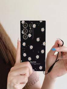 1 件黑色 TPU 雏菊和叶子植物印花保护手机壳 + 1 件黑色硅胶腕带，适用于 Android 手机，包括 Galaxy A51 4G、A52、A52s 5G、S23 Ultra、A13 4G、A12、S22 Ultra、OPPO A54、A54、A04E、A05S、A34、S24 Ultra 5G、Redmi Note 13、A14、A32 4G - 彩色 - 查看 2