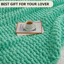 Chunky Knit Blanket - Soft Chenille Yarn Throws 40x50: Handmade Thick Cable Crochet Blanket - Large Chunky Yarn Rope Knot Throw For Couch, Sofa, Bed Home Decor - 水藍色 - 查看 6