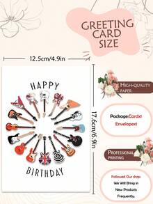 1PC Interesting Colorful Guitar-Themed Birthday Card With The Words "Happy Birthday" Printed On It. The Design Includes Various Patterns Of Electric Guitars And Acoustic Guitars, Making It A Perfect Gift For Music Lovers, Friends And Family - Multicolor - View 4