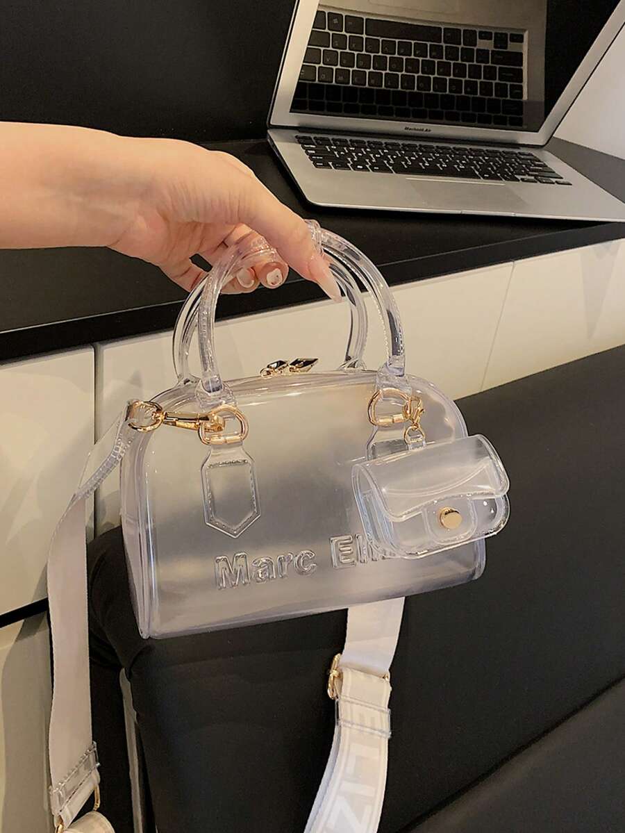 Conjunto de 2 bolsos de hombro ajustables transparentes de gelatina para playa, ideales para viajes, ir a la escuela, ir al trabajo, para empleados y para uso diario. - Multicolor - Ver 1