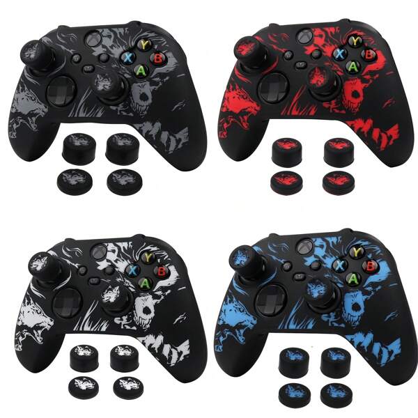 RALAN RALAN Wolf Design Controller Skin With 4 Thumb Grips Compatible With Xbox Series X Wireless Controller , Anti-Slip Silicone Controller Cover Protector Case