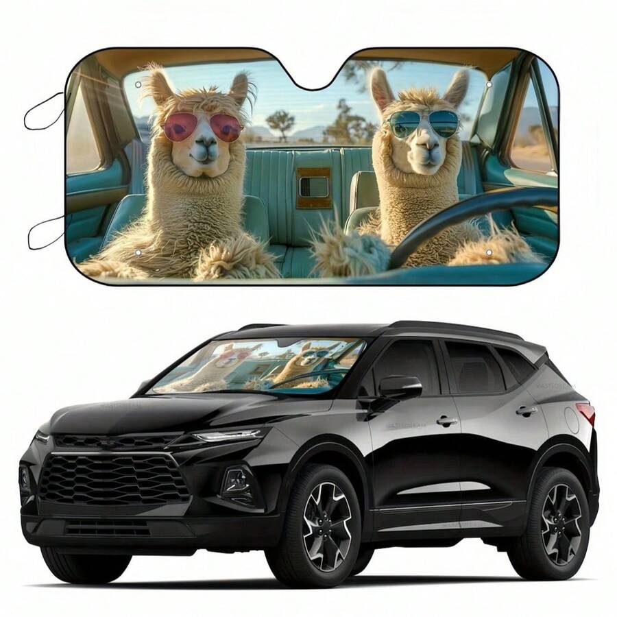1 件羊驼风格遮阳板，带 4 个免费吸盘，可折叠遮阳板，汽车挡风玻璃遮阳板，阻挡紫外线，前挡风玻璃遮阳板，房车 SUV 遮阳板，汽车配件，保持凉爽