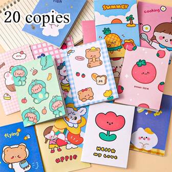 20 Mini Pocket Notebooks, Cartoon Patterns, 16 Sheets/32 Pages, Simple Style, Very Suitable As Rewards And Supplies, Random Notes Gifts In Class,