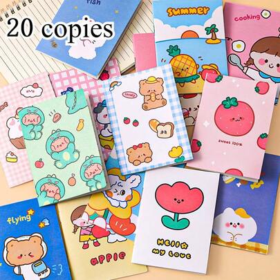 20 Mini Pocket Notebooks, Cartoon Patterns, 16 Sheets/32 Pages, Simple Style, Very Suitable As Rewards And Supplies, Random Notes Gifts In Class,
