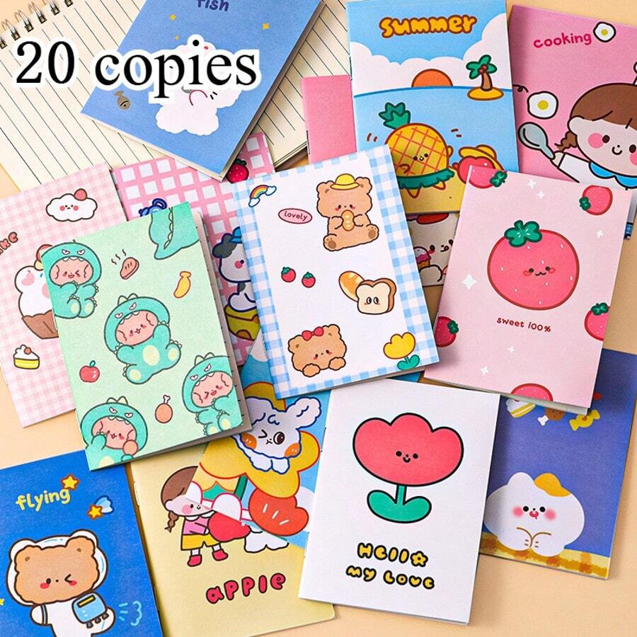 20 Mini Pocket Notebooks, Cartoon Patterns, 16 Sheets/32 Pages, Simple Style, Very Suitable As Rewards And Supplies, Random Notes Gifts In Class, - Multicolor - View 1