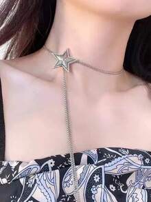 1pc Star Pull-Style Versatile Design Accessories, Chic & Multi-Wear Star Necklace Choker Bracelet - Silver - View 4