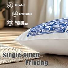 4PCS Blue And White Porcelain Floral "LOVE" "HOME" Letter Pattern Pillow Covers [Without Pillow Inserts], 17.7*17.7in(45*45cm), [Single-Sided Printing], Polyester Decor Pillow Cases, Home Decor, Bedroom Decor, Room Decoration For Sofa, Bed, Living Room, Bedroom, Car, Office, Hotel, Perfect Gift For Family And Friends, All Seasons