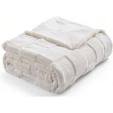 Checkered White Faux Rabbit Fur Throw Blanket, Soft Fuzzy Fluffy Minky Cream Furry Blankets For Couch, Bed (50 * 60 Inches Ivory) - Ivory - 查看 1