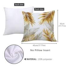 [2D Flachdruck] 4 Stücke goldene 3D Federn Blatt Bedruckte Kissenbezüge [Kissenfüllung nicht enthalten], 17.7*17.7in(45*45cm), [Einseitiger Muster] Moderne einfache Polyester Kissenbezüge für Sofa, Bett, Wohnzimmer, Schlafzimmer, Auto, Büro, Hotel Dekoration, Geeignet für alle Jahreszeiten, perfektes Geschenk für Familie und Freunde