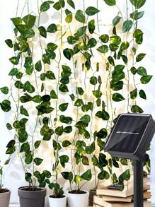 1 pieza Guirnalda de Luces Solares con Hiedra, 20/50/100 luces LED de hada para jardín, 10m/5m/1m Luces de cuerda de vid artificial de hiedra para exterior para boda, fiesta, decoración de pared, hotel, cumpleaños, alimentadas por energía solar