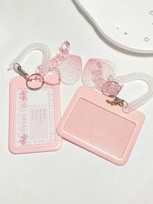 1 件纯色卡套带钥匙扣，创意便携式徽章夹，适合在校学生、办公室工作人员，爱心云朵渐变古卡钥匙扣公交卡学生证套装（不含贴纸），可容纳身份证、名人卡