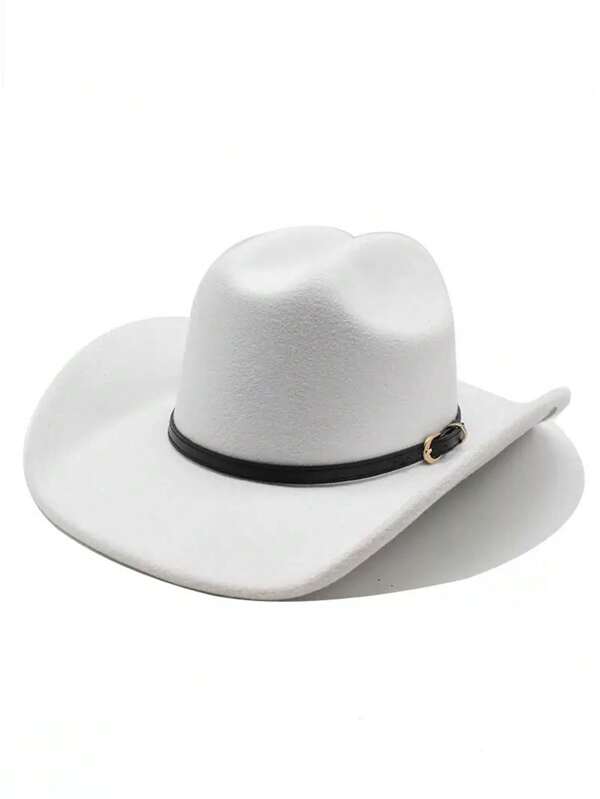 1pc Unisex Bohemian Style Western Cowboy Hat, Fashionable Retro Wide Brim Sun Hat With Belt Decor, Felt Material, Suitable For Outdoor Activities, Parties, Daily Wear