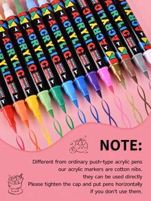 12/24支双色软头丙烯笔DIY水性丙烯墨水马克笔，颜色鲜艳，遮盖力强，快干防水，可堆叠颜色，多种颜色可自由搭配，适用于绘画、帆布绘画、玻璃DIY、涂鸦艺术绘画创作项目用品返校