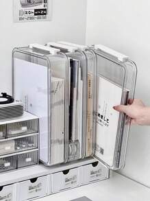 1 pieza Caja de almacenamiento de documentos transparente, impermeable y a prueba de polvo, organizador de archivos doméstico multifuncional, organizador de escritorio ahorra espacio para documentos importantes, certificados, papeles, licencias comerciales, adecuado para el hogar, la oficina, el dormitorio y la sala de estudio