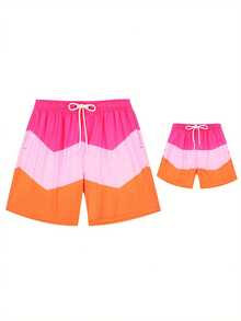 Family Matching Swimwear Fashion Print Swimsuit Set Father And Son Swim Trunks Bathing Suits Beachwear - Pink - View 2
