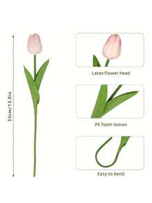 1/3/5/10 件优质人造花，现代浪漫仿真郁金香花束，婚礼和酒店及家居装饰，餐桌布置，节日派对活动装饰，情人节，母亲节，圣诞节，新年礼物（桃红色） - 桃粉色 - 查看 5