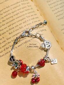 1 件红樱桃串饰手链、可爱草莓 DIY 手链、Y2K 复古心形手链、可爱泰迪熊串饰手链 - 銀色 - 查看 3
