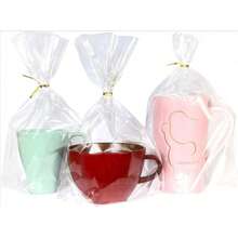 50 unidades/100 unidades Bolsas con fondo con pliegue de 8" x 11", 6" x 9", de celofán transparente tipo cello para dulces y regalos, con 50/100 lazos retorcidos, para embalaje de regalos y favores de fiesta