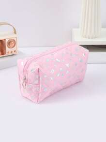 1pc Glossy Heart Pattern Pencil Case, Spacious Space Design Waterproof Material Stationery Storage Bag, Daily Necessities And School Supplies Storage Bag, Fashion School Supplies