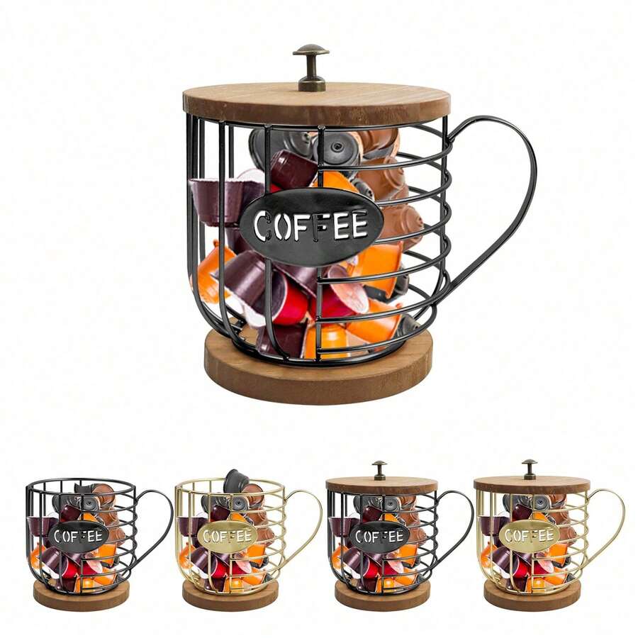 Classic Metal Coffee Pod Holder - Shelf Baskets For Countertop, Space-Saving Capsule Dispenser, Shelf Baskets - 金的 - 查看 1